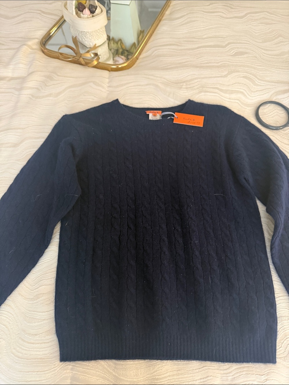 KULE Boys Cable Crewneck Sweater - Navy cashmere